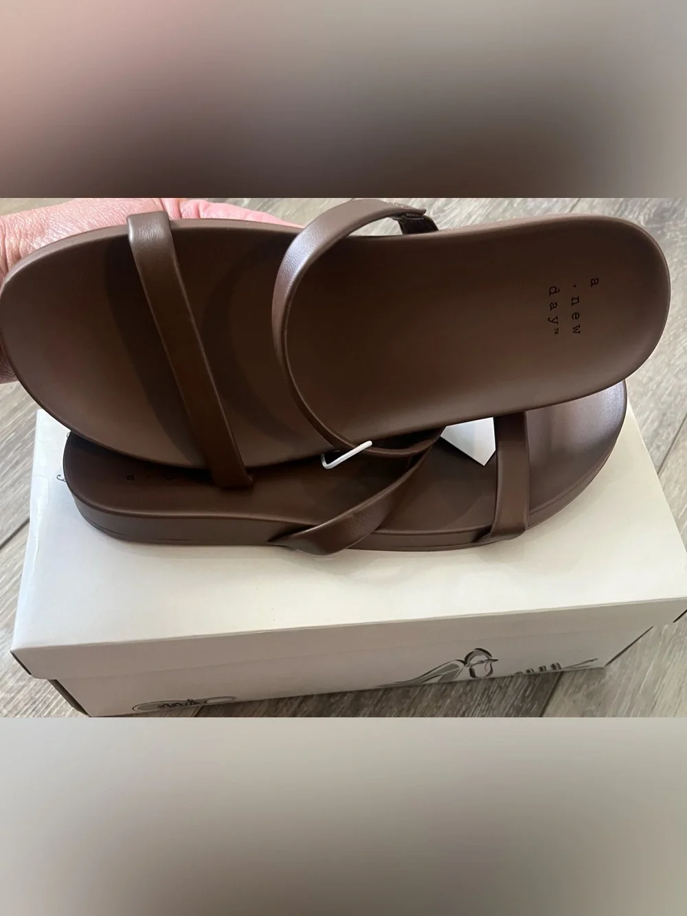 New in box a new day Brown Minimal Double‑Strap Slide Sandals size 6.5
